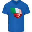 Curled Italy Flag Italians Day Football Mens V-Neck Cotton T-Shirt Royal Blue