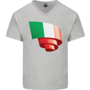 Curled Italy Flag Italians Day Football Mens V-Neck Cotton T-Shirt Sports Grey