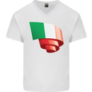 Curled Italy Flag Italians Day Football Mens V-Neck Cotton T-Shirt White
