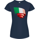 Curled Italy Flag Italians Day Football Womens Petite Cut T-Shirt Navy Blue