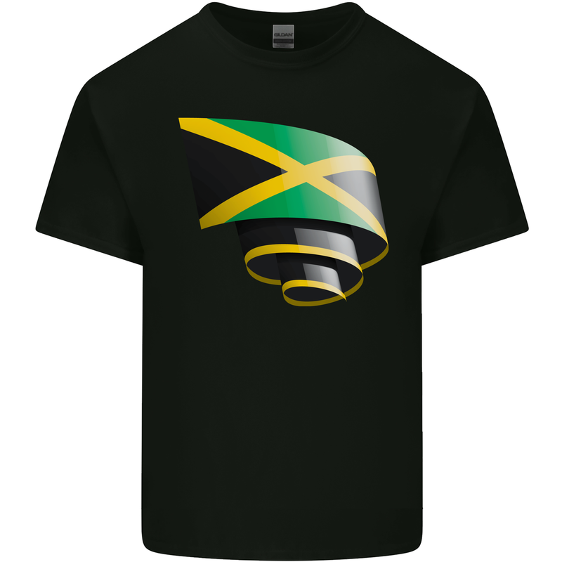 Curled Jamaican Flag Jamaica Day Football Mens Cotton T-Shirt Tee Top Black