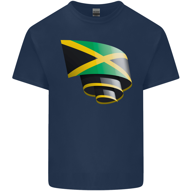 Curled Jamaican Flag Jamaica Day Football Mens Cotton T-Shirt Tee Top Navy Blue