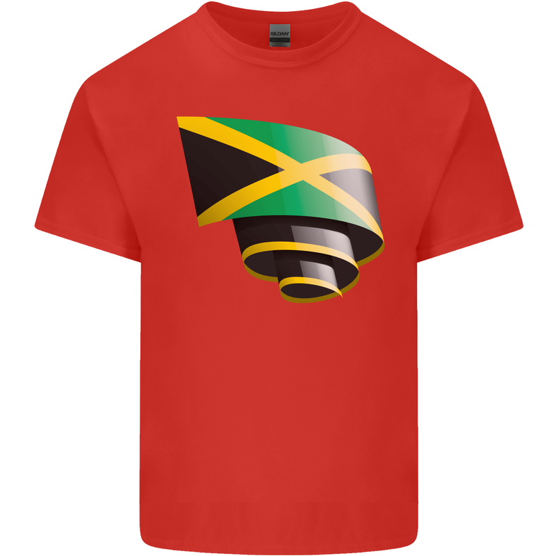 Curled Jamaican Flag Jamaica Day Football Mens Cotton T-Shirt Tee Top Red