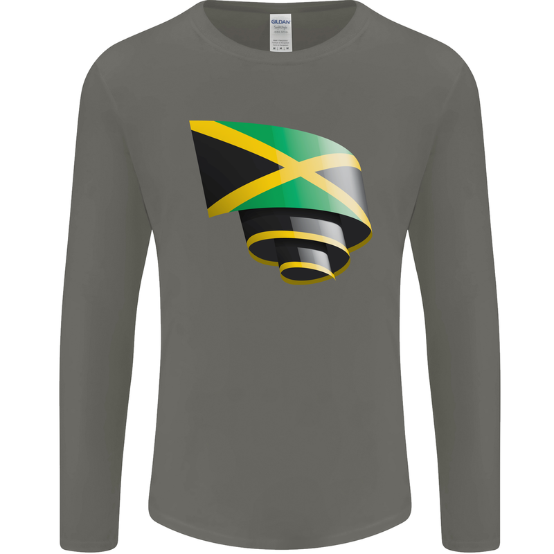 Curled Jamaican Flag Jamaica Day Football Mens Long Sleeve T-Shirt Charcoal
