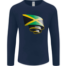 Curled Jamaican Flag Jamaica Day Football Mens Long Sleeve T-Shirt Navy Blue