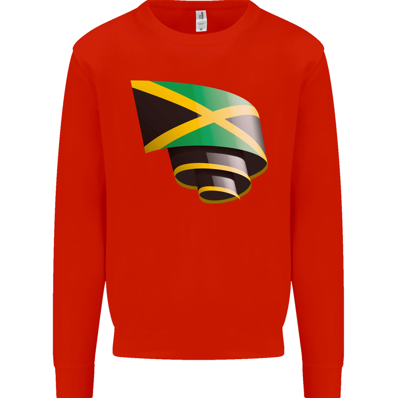 Curled Jamaican Flag Jamaica Day Football Mens Sweatshirt Jumper Bright Red