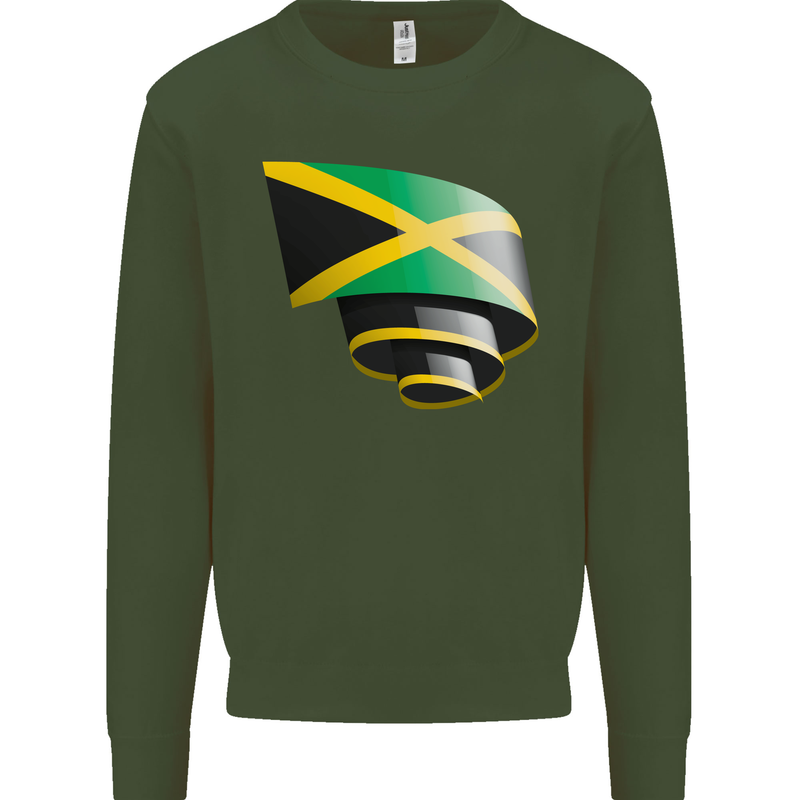 Curled Jamaican Flag Jamaica Day Football Mens Sweatshirt Jumper Forest Green