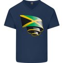 Curled Jamaican Flag Jamaica Day Football Mens V-Neck Cotton T-Shirt Navy Blue