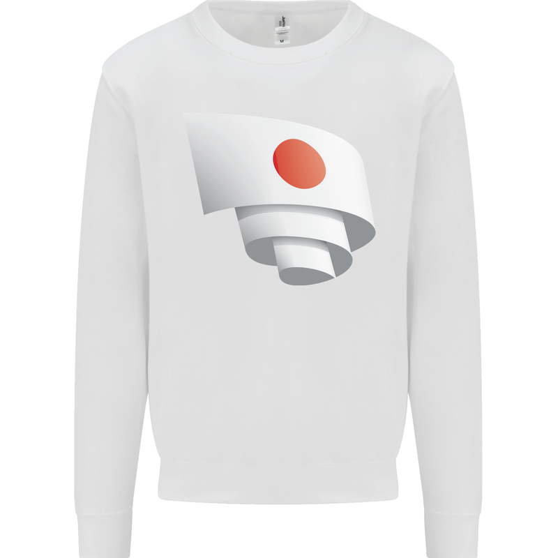 Curled Japan Flag Japanese Day Football Kids Sweatshirt Jumper White
