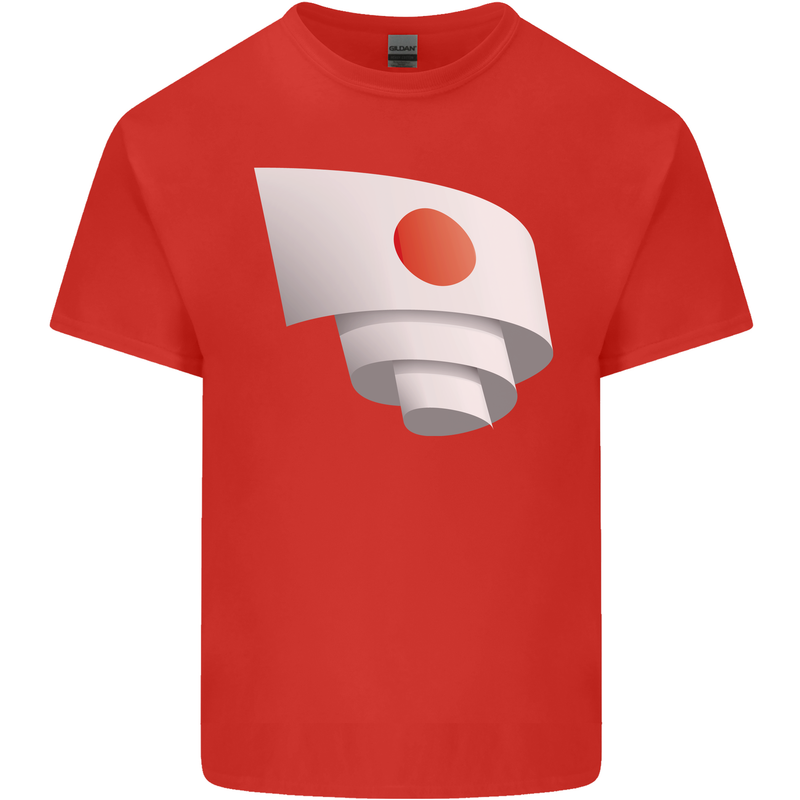 Curled Japan Flag Japanese Day Football Kids T-Shirt Childrens Red
