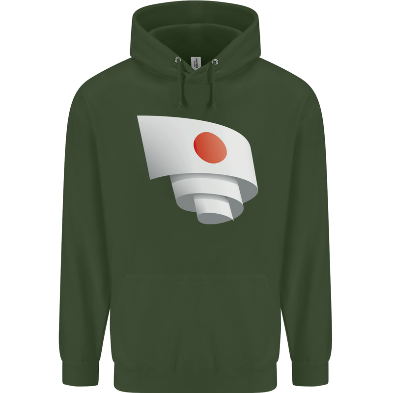 Curled Japan Flag Japanese Day Football Mens 80% Cotton Hoodie Forest Green