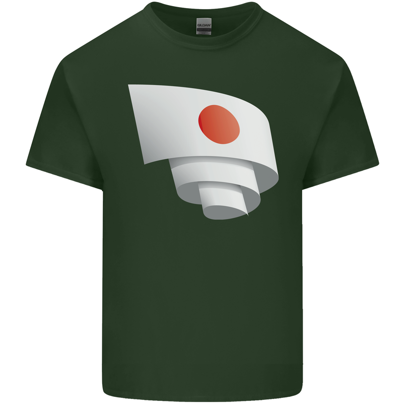 Curled Japan Flag Japanese Day Football Mens Cotton T-Shirt Tee Top Forest Green