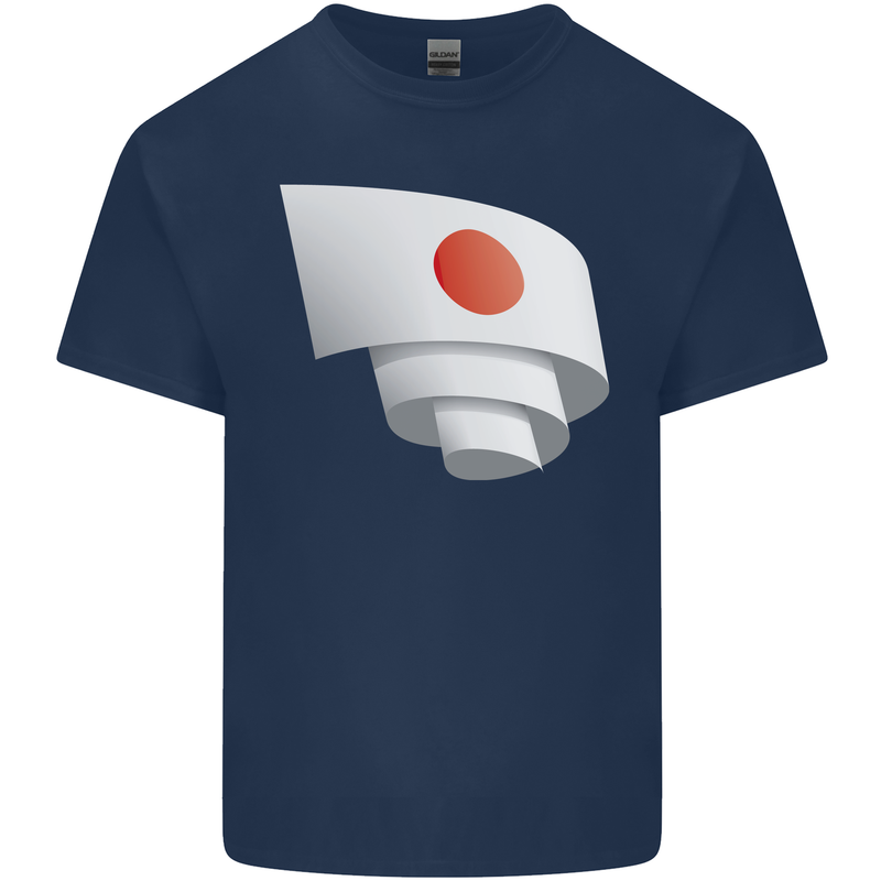 Curled Japan Flag Japanese Day Football Mens Cotton T-Shirt Tee Top Navy Blue