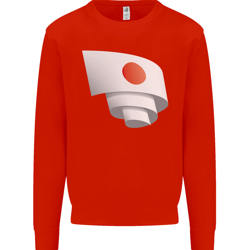 Curled Japan Flag Japanese Day Football Mens Sweatshirt Jumper Bright Red