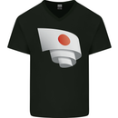 Curled Japan Flag Japanese Day Football Mens V-Neck Cotton T-Shirt Black