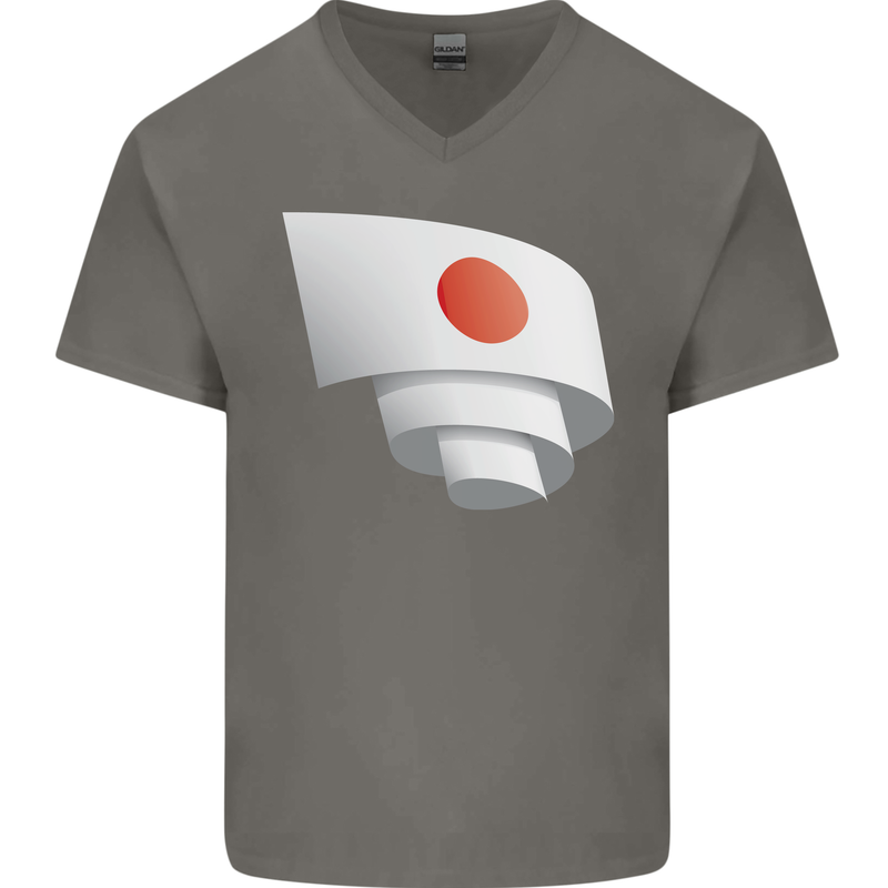 Curled Japan Flag Japanese Day Football Mens V-Neck Cotton T-Shirt Charcoal