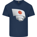 Curled Japan Flag Japanese Day Football Mens V-Neck Cotton T-Shirt Navy Blue