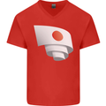 Curled Japan Flag Japanese Day Football Mens V-Neck Cotton T-Shirt Red