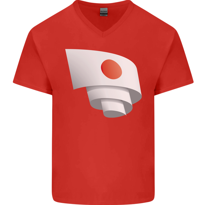 Curled Japan Flag Japanese Day Football Mens V-Neck Cotton T-Shirt Red