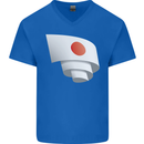 Curled Japan Flag Japanese Day Football Mens V-Neck Cotton T-Shirt Royal Blue
