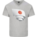 Curled Japan Flag Japanese Day Football Mens V-Neck Cotton T-Shirt Sports Grey