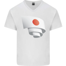 Curled Japan Flag Japanese Day Football Mens V-Neck Cotton T-Shirt White