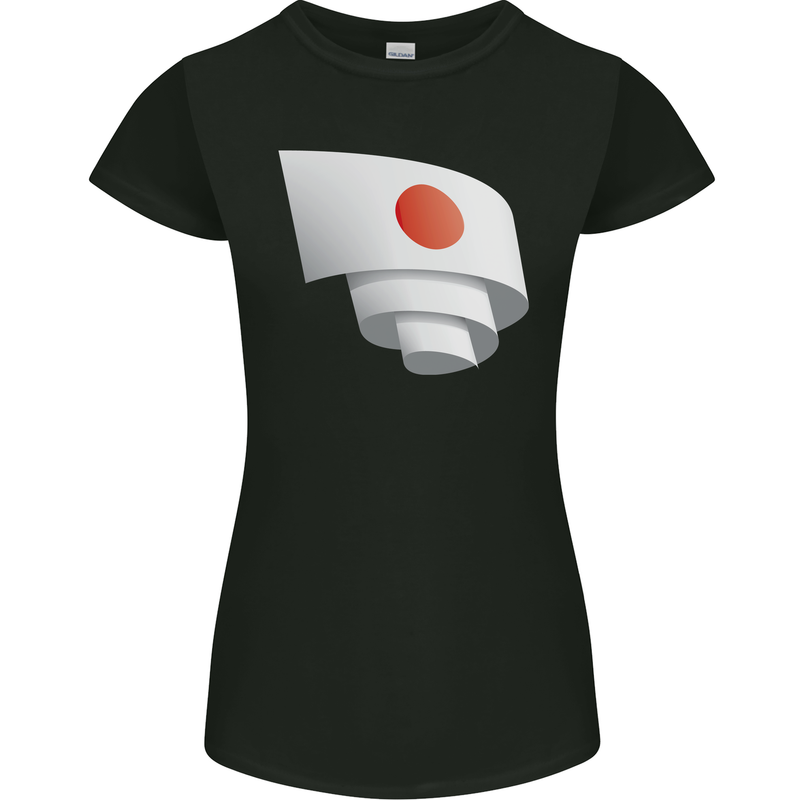 Curled Japan Flag Japanese Day Football Womens Petite Cut T-Shirt Black