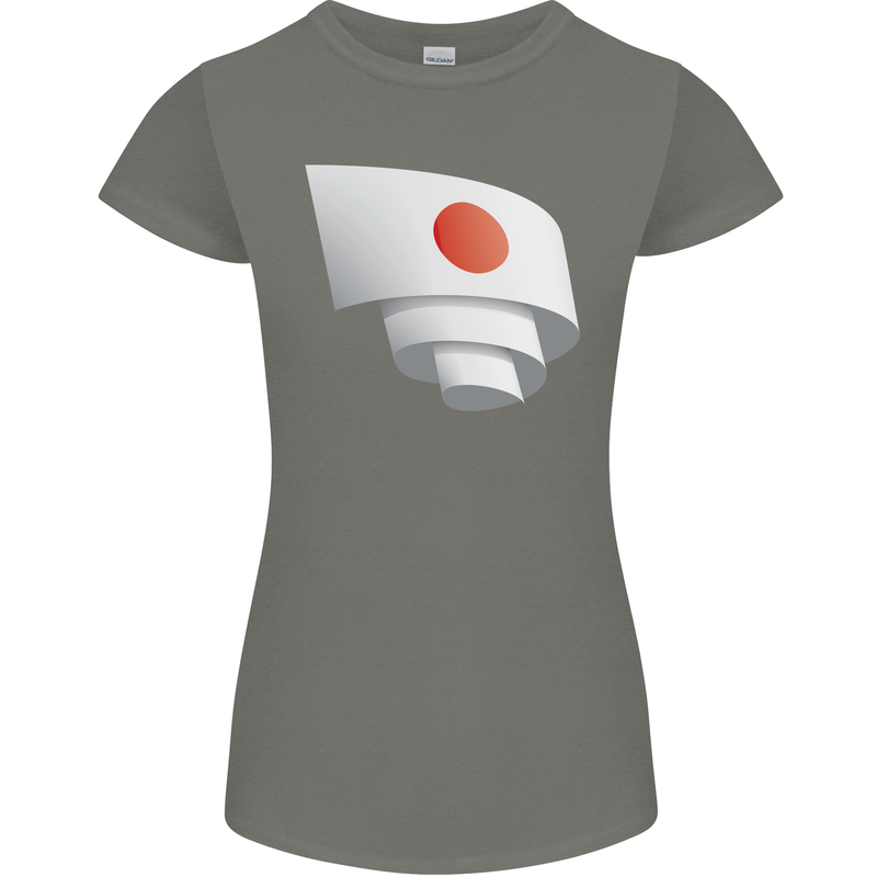 Curled Japan Flag Japanese Day Football Womens Petite Cut T-Shirt Charcoal