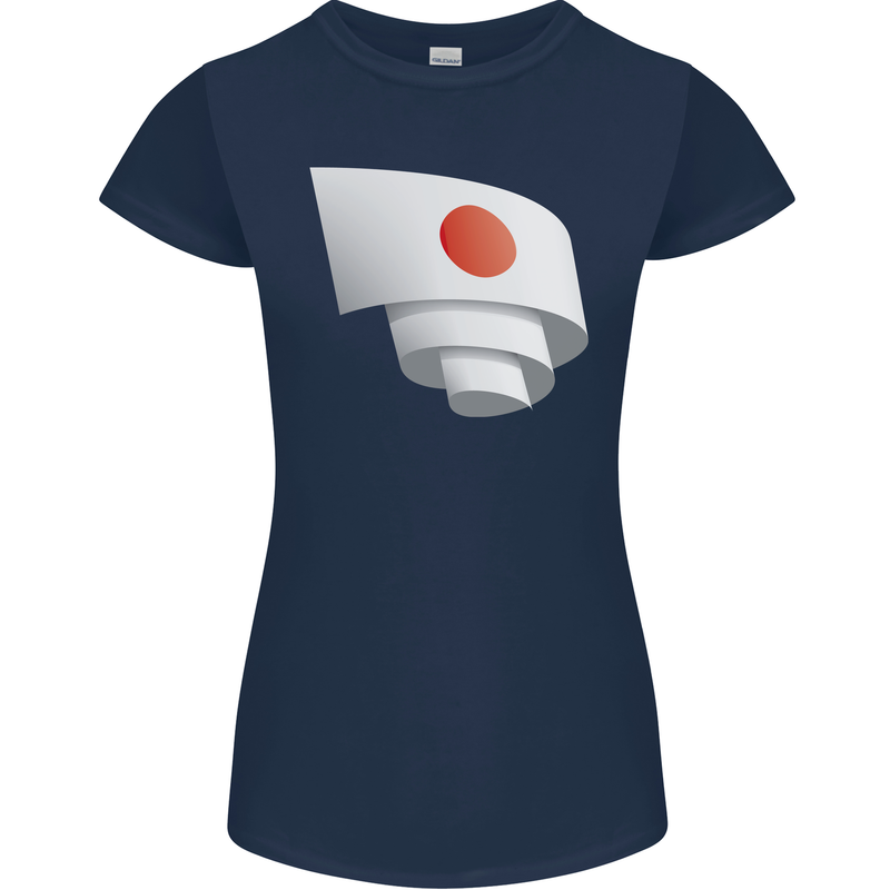 Curled Japan Flag Japanese Day Football Womens Petite Cut T-Shirt Navy Blue