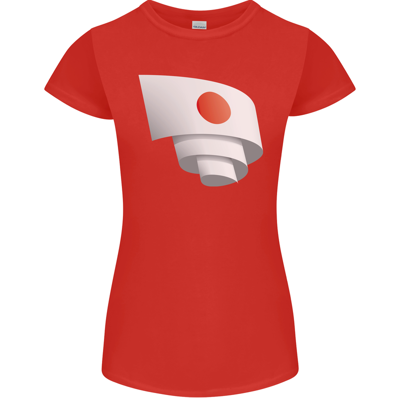 Curled Japan Flag Japanese Day Football Womens Petite Cut T-Shirt Red