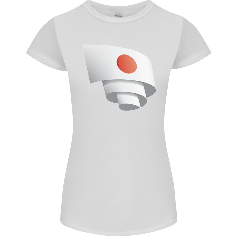 Curled Japan Flag Japanese Day Football Womens Petite Cut T-Shirt White