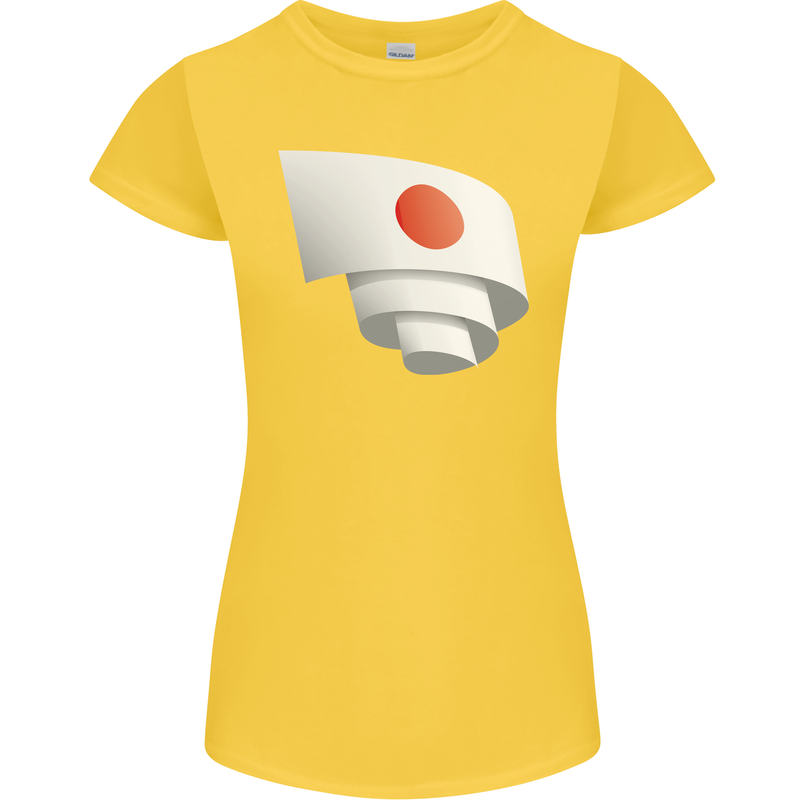 Curled Japan Flag Japanese Day Football Womens Petite Cut T-Shirt Yellow