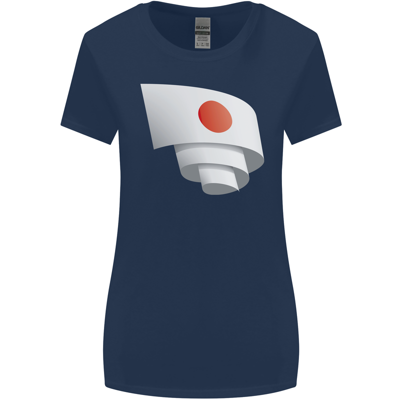 Curled Japan Flag Japanese Day Football Womens Wider Cut T-Shirt Navy Blue