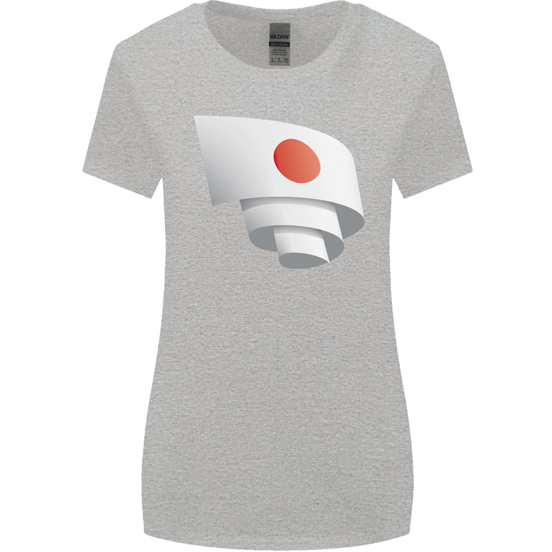 Curled Japan Flag Japanese Day Football Womens Wider Cut T-Shirt Sports Grey