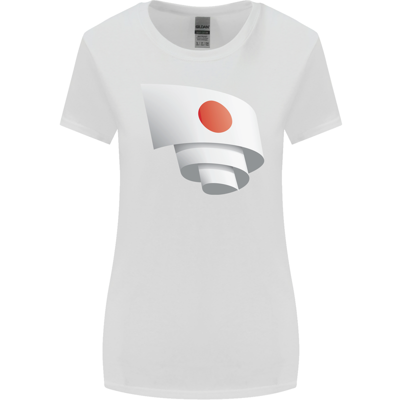 Curled Japan Flag Japanese Day Football Womens Wider Cut T-Shirt White