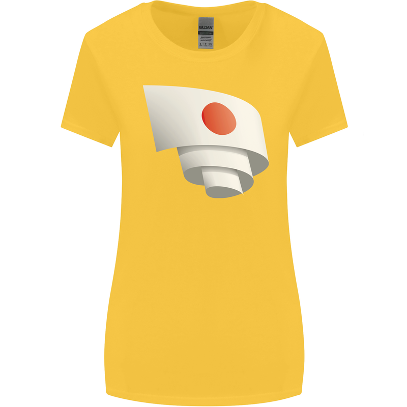Curled Japan Flag Japanese Day Football Womens Wider Cut T-Shirt Yellow