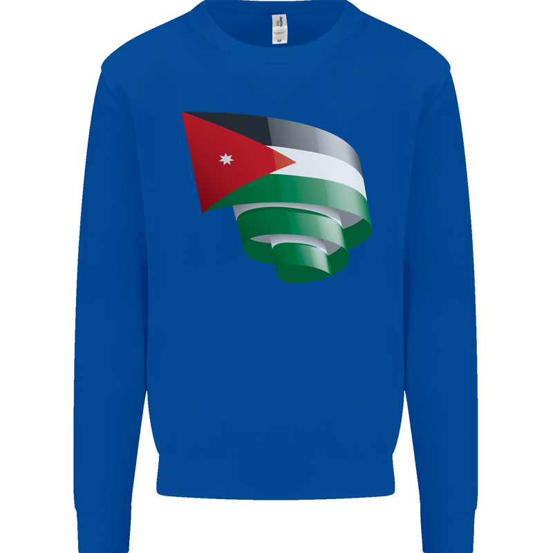 Curled Jordan Flag Jordanian Day Football Kids Sweatshirt Jumper Royal Blue