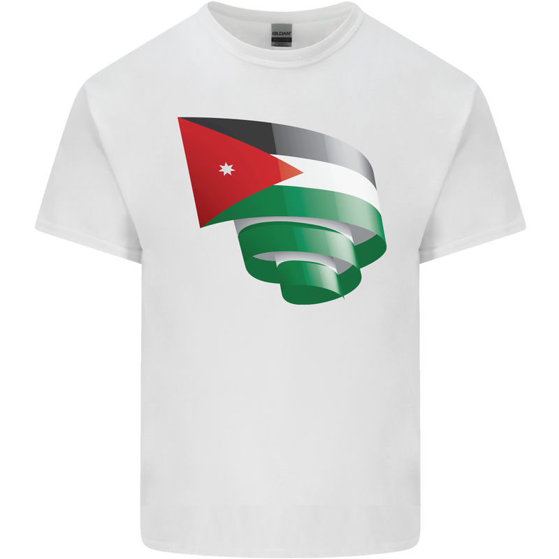 Curled Jordan Flag Jordanian Day Football Kids T-Shirt Childrens White