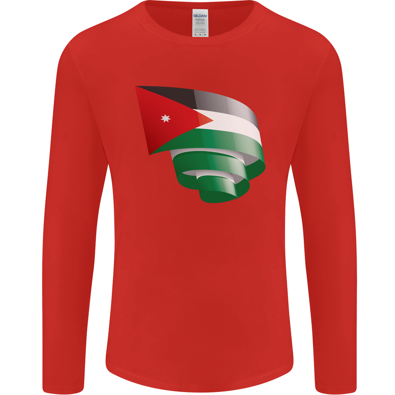 Curled Jordan Flag Jordanian Day Football Mens Long Sleeve T-Shirt Red