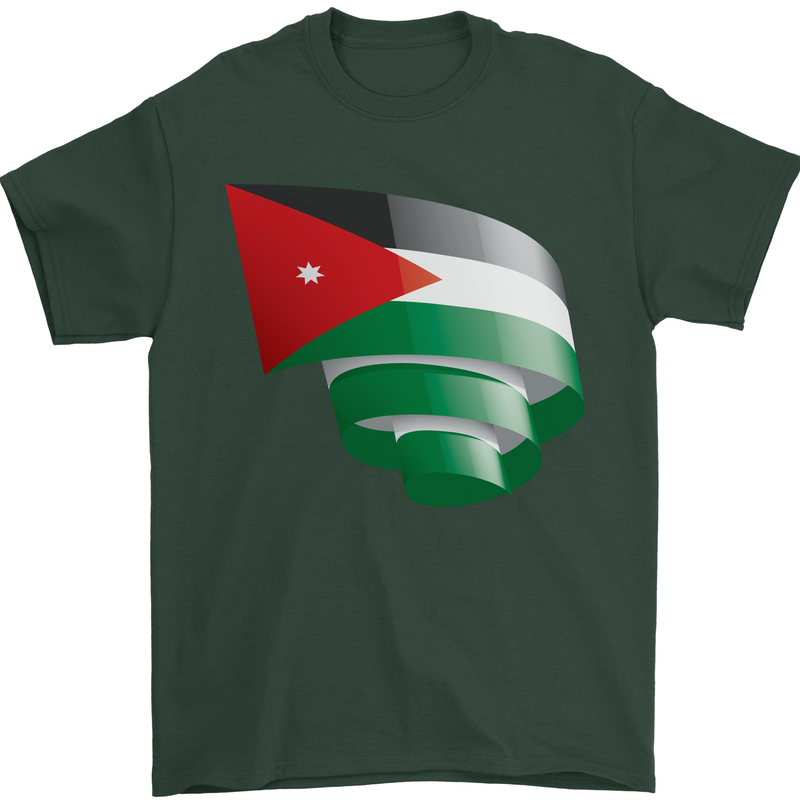 Curled Jordan Flag Jordanian Day Football Mens T-Shirt 100% Cotton Forest Green