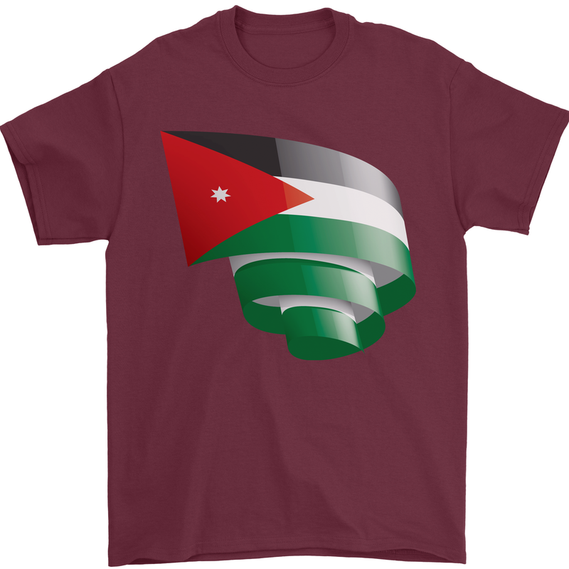 Curled Jordan Flag Jordanian Day Football Mens T-Shirt 100% Cotton Maroon