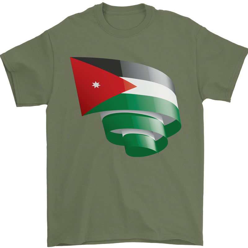 Curled Jordan Flag Jordanian Day Football Mens T-Shirt 100% Cotton Military Green