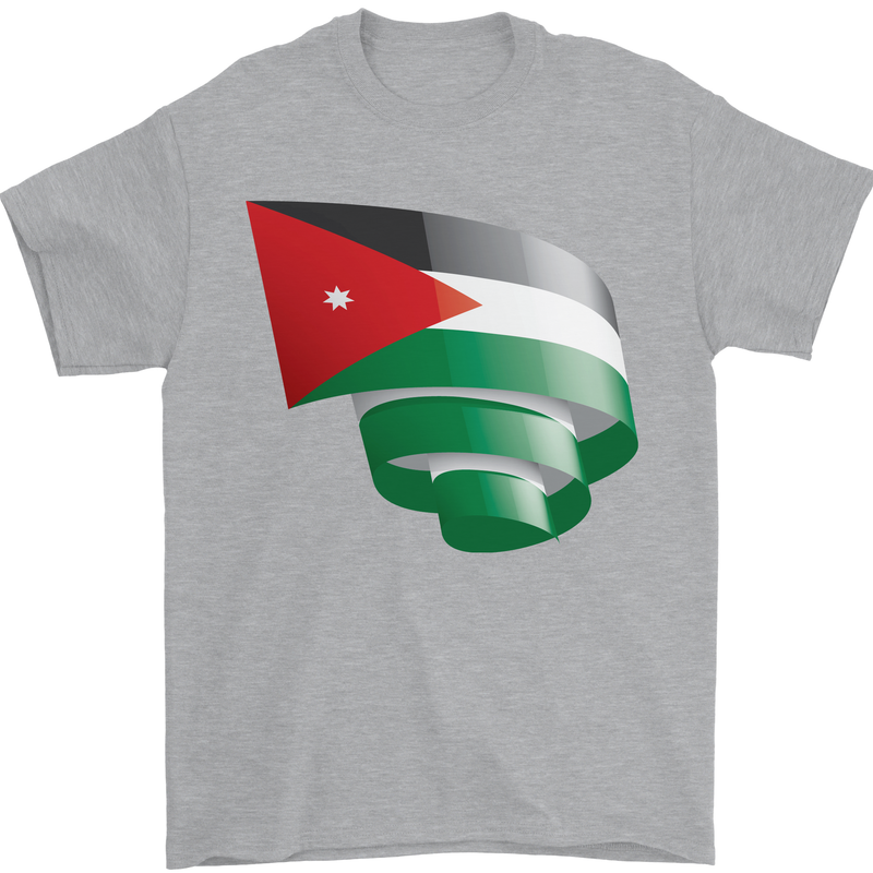 Curled Jordan Flag Jordanian Day Football Mens T-Shirt 100% Cotton Sports Grey