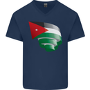 Curled Jordan Flag Jordanian Day Football Mens V-Neck Cotton T-Shirt Navy Blue