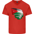 Curled Jordan Flag Jordanian Day Football Mens V-Neck Cotton T-Shirt Red