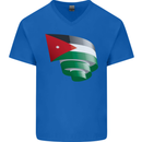 Curled Jordan Flag Jordanian Day Football Mens V-Neck Cotton T-Shirt Royal Blue