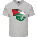 Curled Jordan Flag Jordanian Day Football Mens V-Neck Cotton T-Shirt Sports Grey