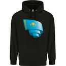 Curled Kazakhstan Flag Kazakh Day Football Childrens Kids Hoodie Black