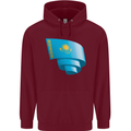 Curled Kazakhstan Flag Kazakh Day Football Childrens Kids Hoodie Maroon