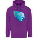 Curled Kazakhstan Flag Kazakh Day Football Childrens Kids Hoodie Purple
